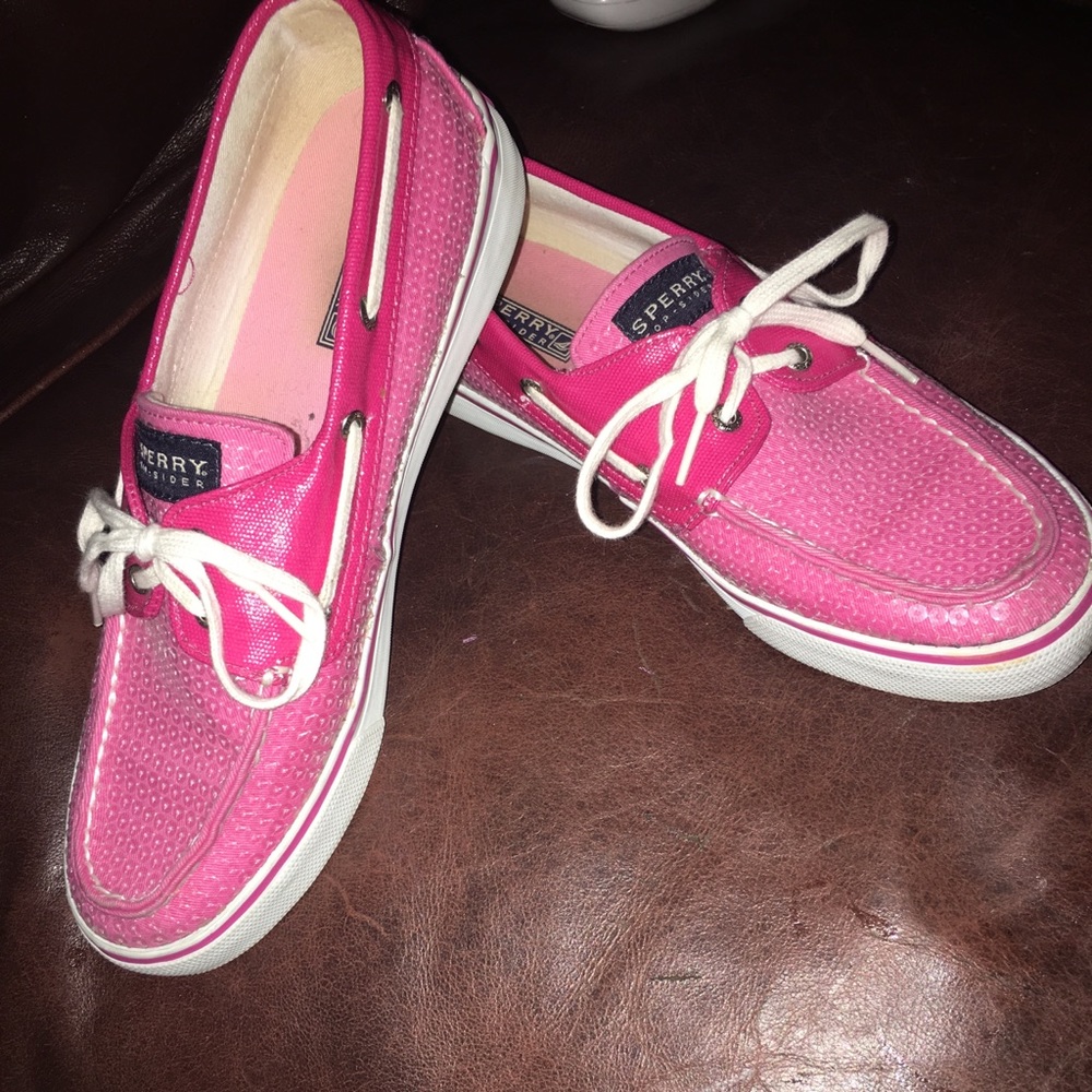 Cute summer pink sequined Sperry shoes SZ 9.5